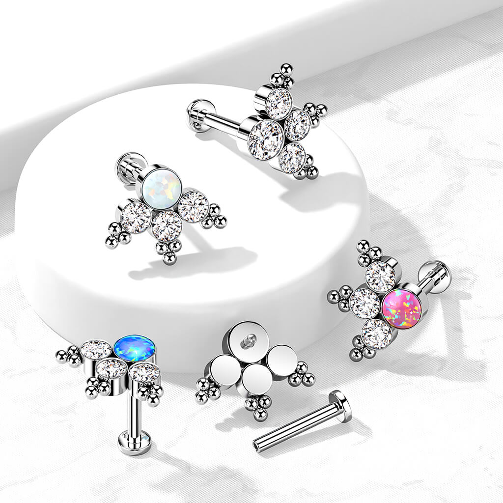 Tytan labret 4 cyrkonie opal srebrny gwint wewnętrzny - Image 4