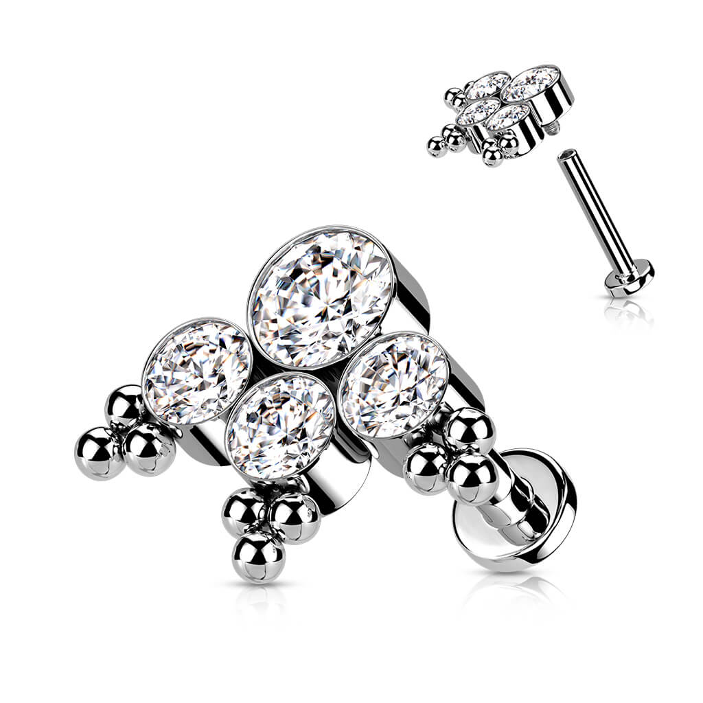 Tytan labret 4 cyrkonie opal srebrny gwint wewnętrzny - Image 5