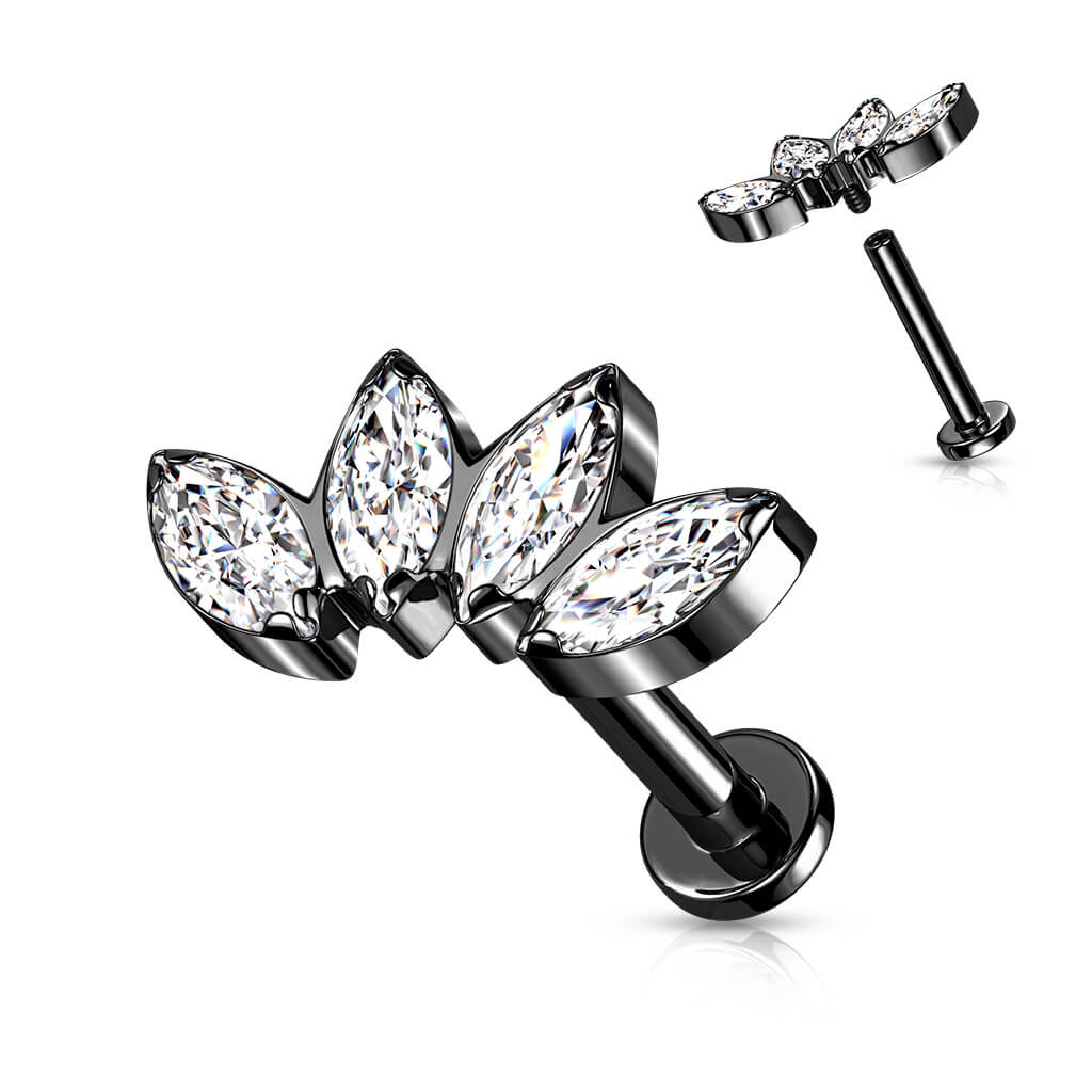 Tytan labret 4 cyrkonie szlif markizowy gwint wewnętrzny - Image 7