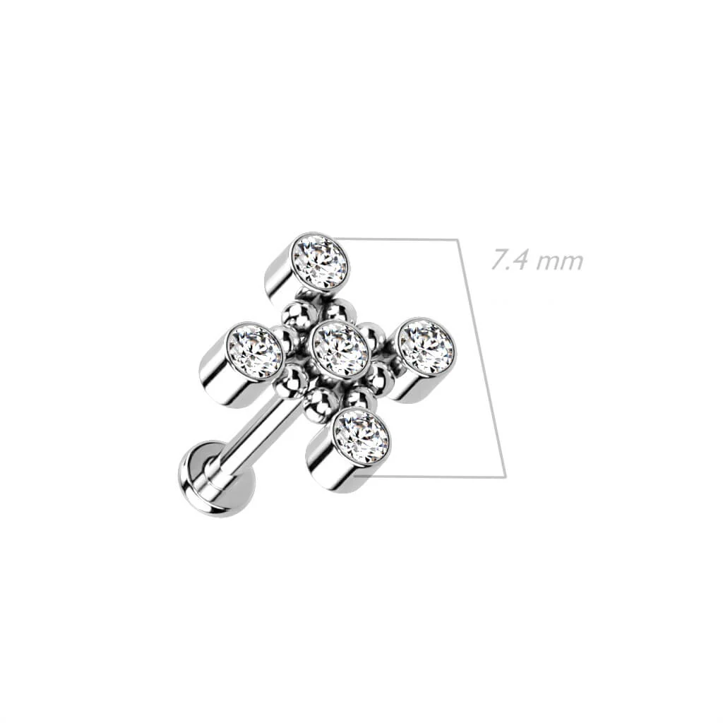 Tytan labret krzyż cyrkonia gwint wewnętrzny - Image 2