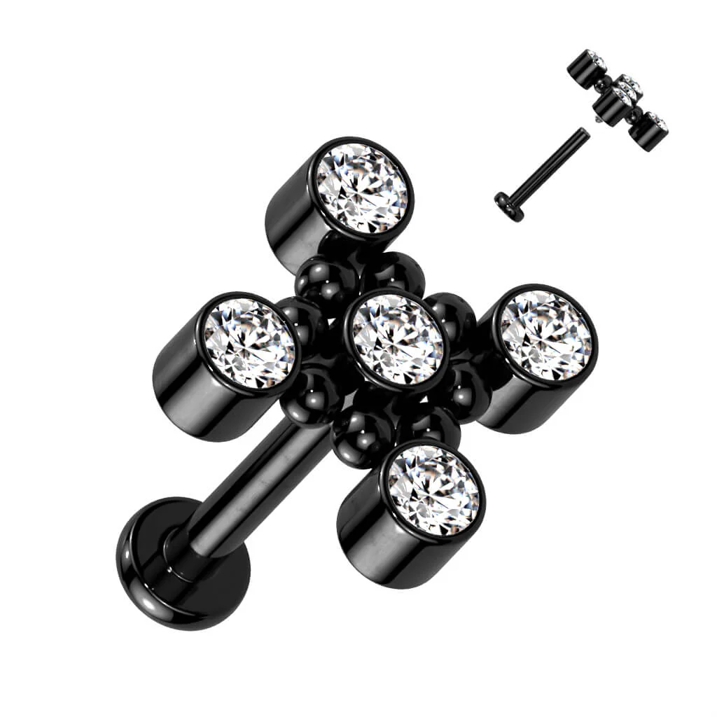 Tytan labret krzyż cyrkonia gwint wewnętrzny - Image 5
