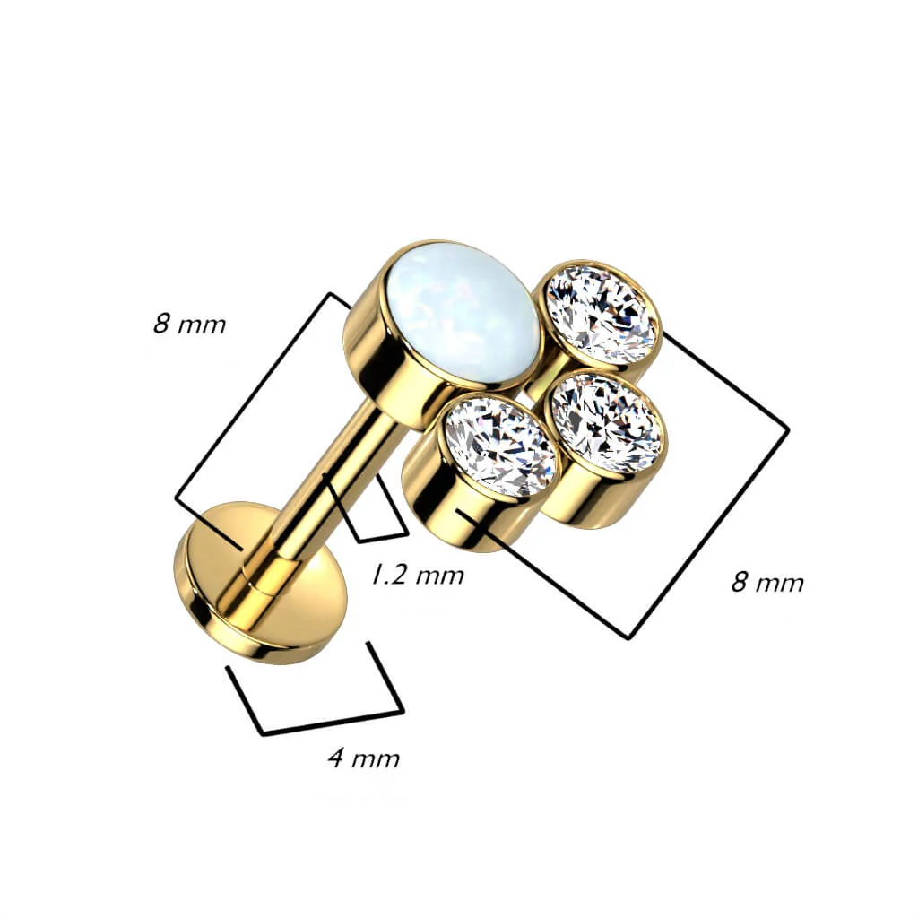 Tytan labret 3 cyrkonie 1 opal gwint wewnętrzny - Image 2