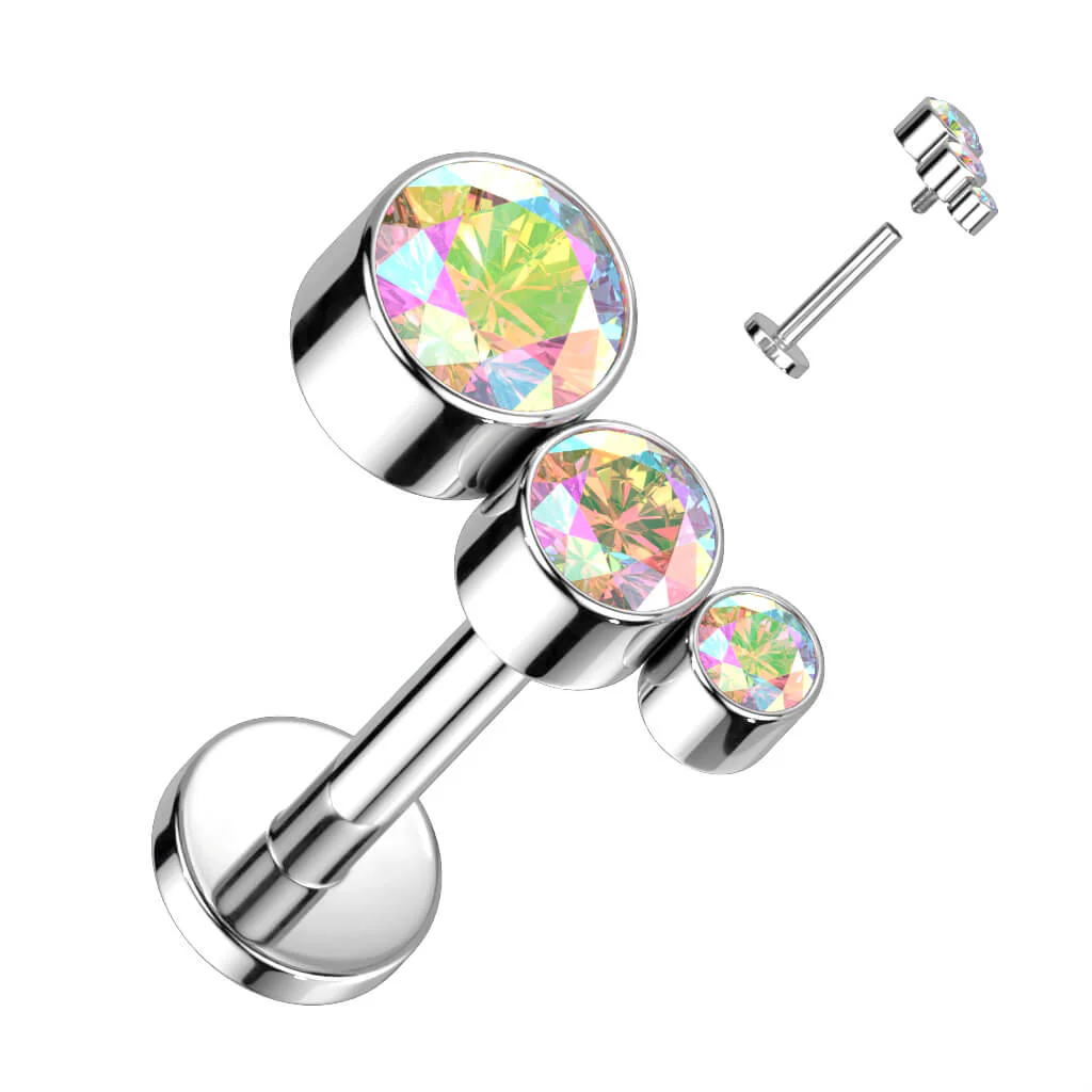 Tytan labret 3 cyrkonie gwint wewnętrzny - Image 3