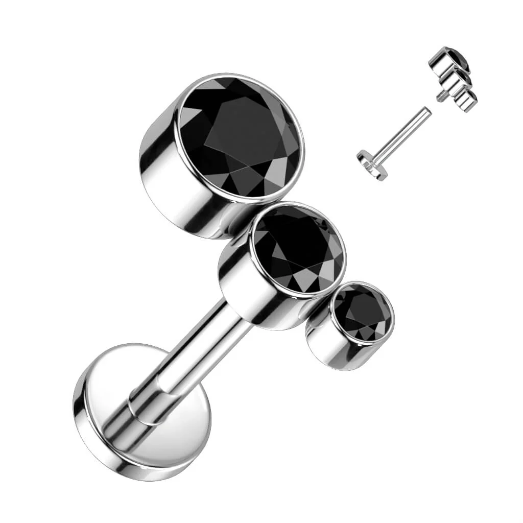 Tytan labret 3 cyrkonie gwint wewnętrzny - Image 6