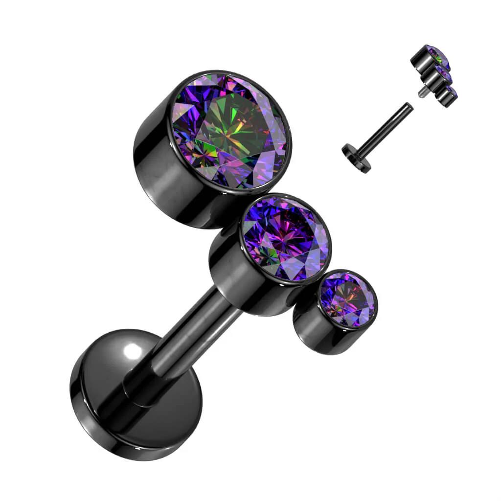 Tytan labret 3 cyrkonie gwint wewnętrzny - Image 7