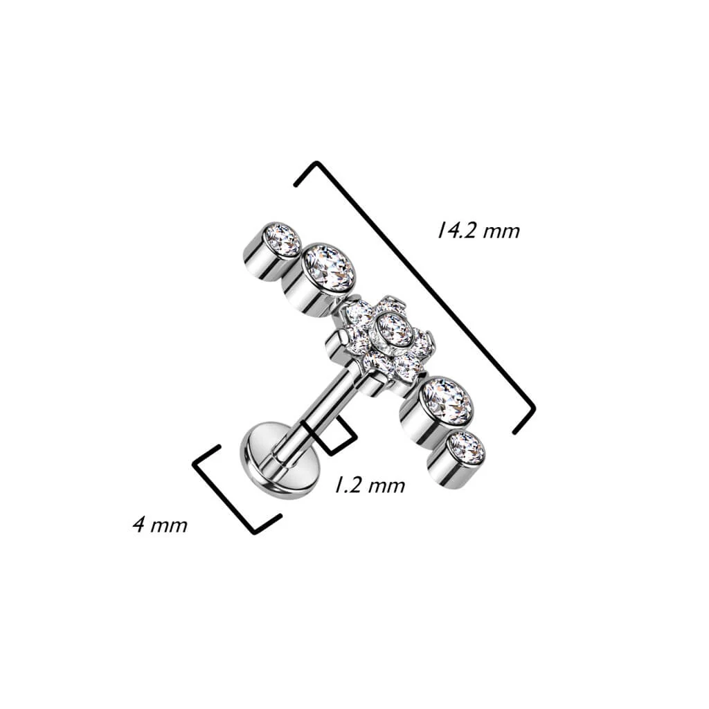 Tytan labret kwiatek z cyrkoniami gwint wewnętrzny - Image 2