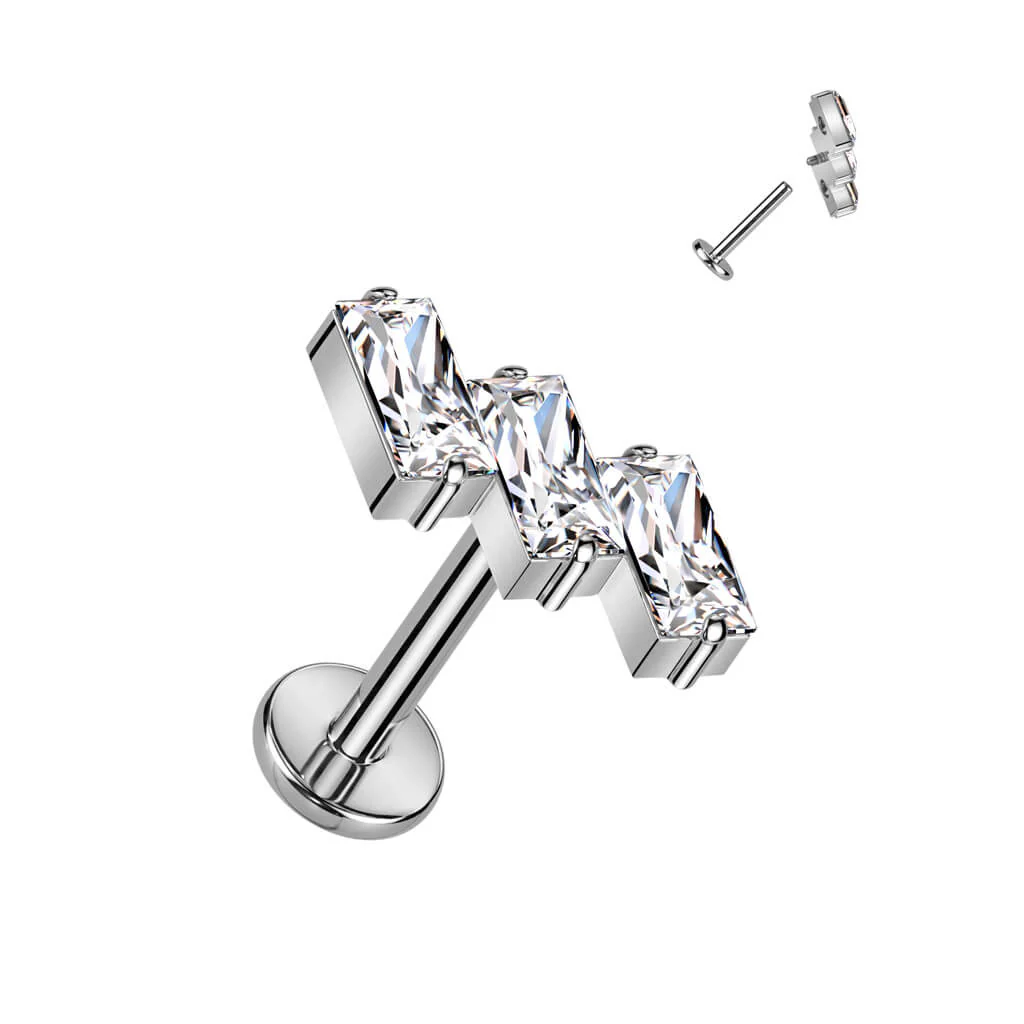 Tytan labret 3 cyrkonie gwint wewnętrzny - Image 3
