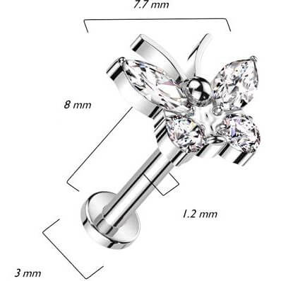 Tytan labret motyl cyrkonia gwint wewnętrzny - Image 2