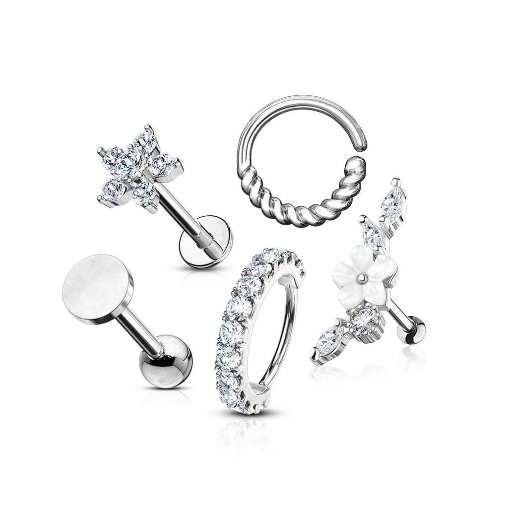 Pakiet zestaw kolczyków labret kółko cyrkonie, 5  sztuk - Image 6