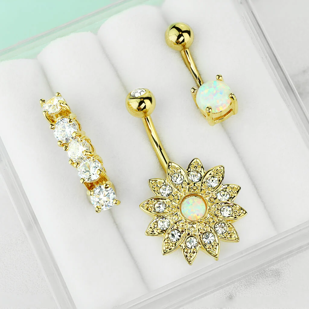 Kolczyk do pępka zestaw cyrkonia opal złoty, 3  sztuki - Image 2