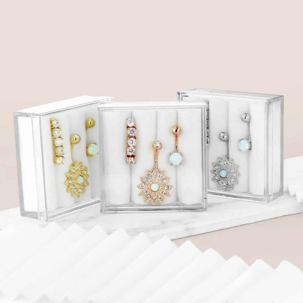 Kolczyk do pępka zestaw cyrkonia opal złoty, 3  sztuki - Image 3