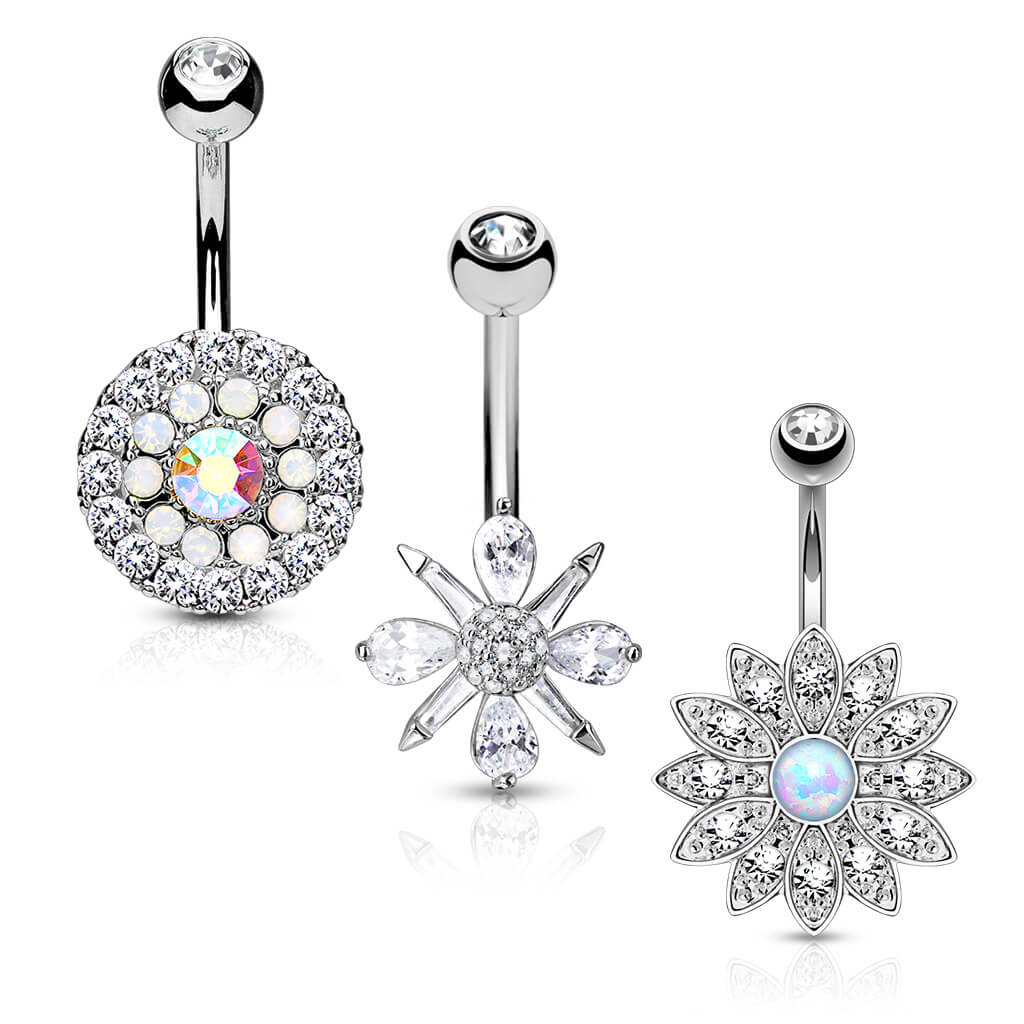 Kolczyk do pępka kwiatek cyrkonia opal złoty, 3  sztuki - Image 6