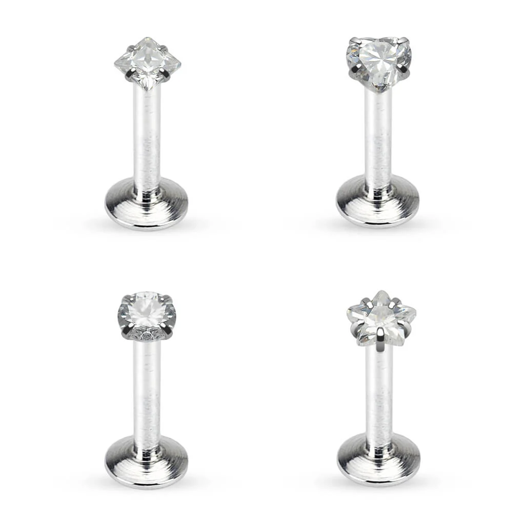 Labret zestaw cyrkonia srebrny gwint wewnętrzny, 4  sztuki - Image 2
