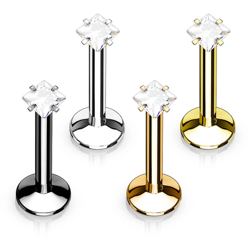 Labret kwadrat cyrkonia gwint wewnętrzny, 4  sztuki - Image 2