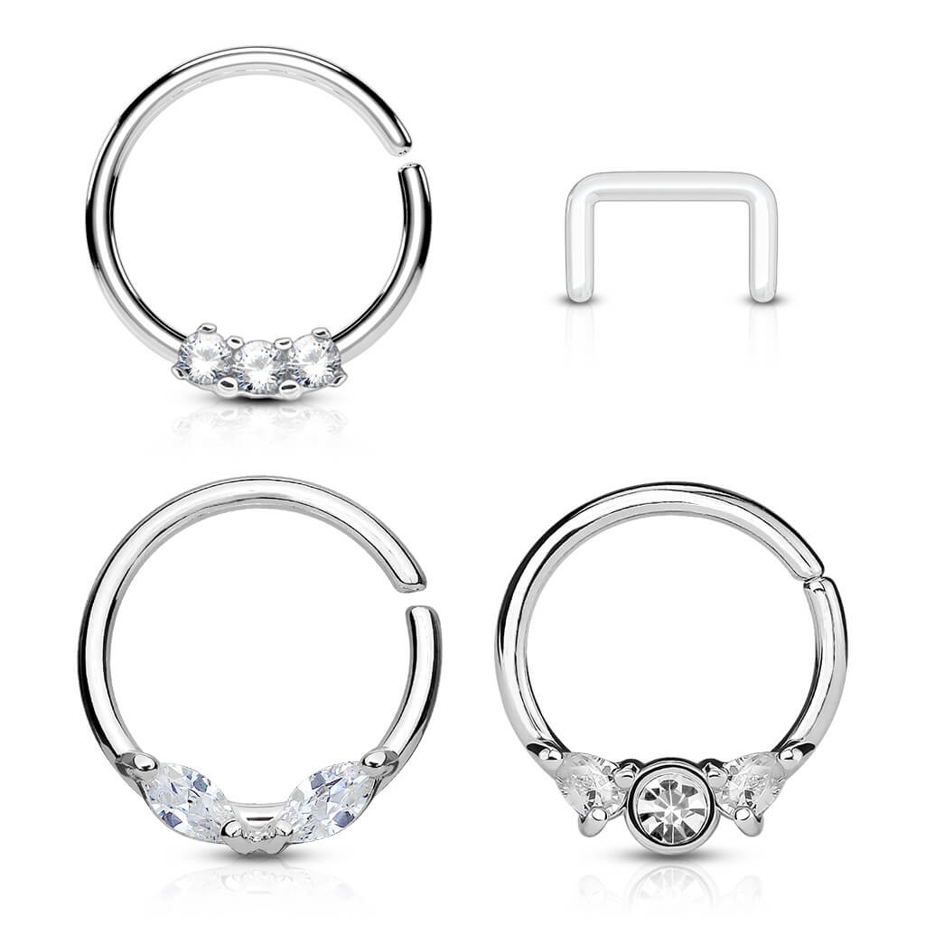 Septum zestaw kółko retainer cyrkonia złoty kolczyk rozginany, 3  sztuki - Image 6