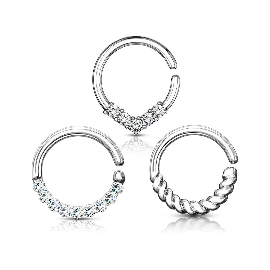 Septum zestaw kółko cyrkonia złoty kolczyk rozginany, 3  sztuki - Image 3